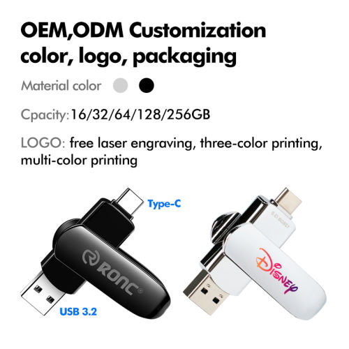 Large-Capacity  OTG Metal USB Flash Drive 256GB 128GB 64GB 32GB 16GB For iPhone Lightning HD USB Flash 3.0 Pendrive，Custom USB Drive，USB 3.2/ Type-C/High-Speed Transmission,Thumb Drive，Pen Drive，RC-U133