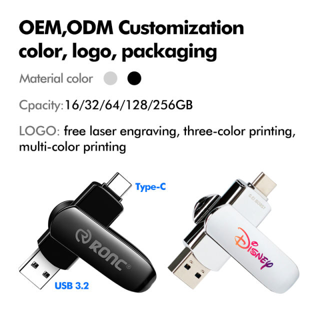 Large-Capacity  OTG Metal USB Flash Drive 256GB 128GB 64GB 32GB 16GB For iPhone Lightning HD USB Flash 3.0 Pendrive，Custom USB Drive，USB 3.2/ Type-C/High-Speed Transmission,Thumb Drive，Pen Drive，RC-U133