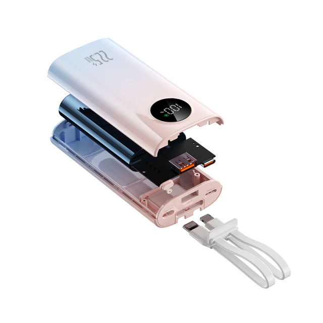 22.5W Super Fast Charging ,10,000mAh Power Bank with Built-in 2 Cables，PD20W Fast Charging，Customized Power Bank， RC-PD79