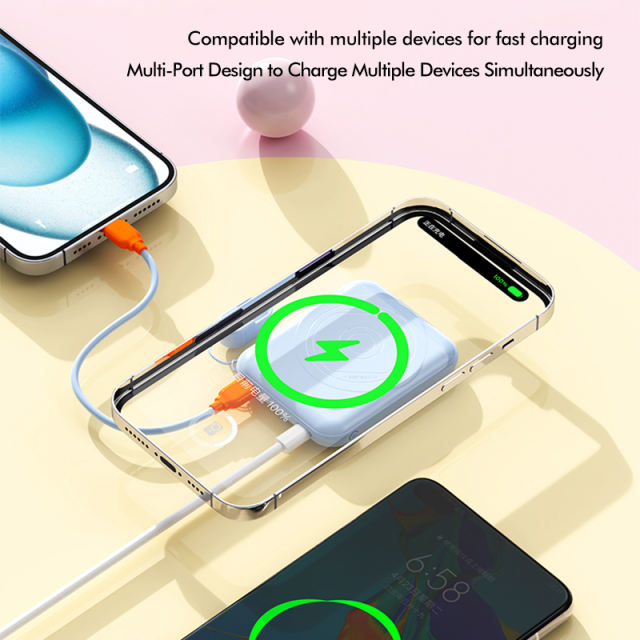 15W Ultra-Thin Magnetic Wireless Fast Charging Power Bank with 22.5W Super Fast Charging，5,000mAh/10,000mAh RC-WP035