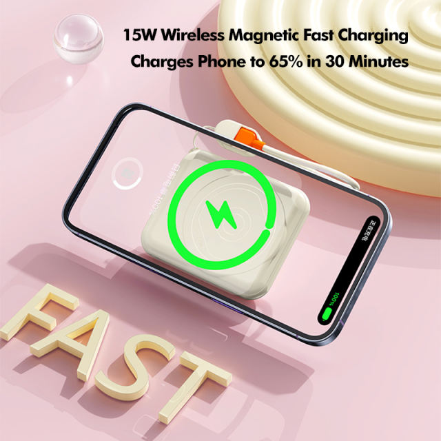 15W Ultra-Thin Magnetic Wireless Fast Charging Power Bank with 22.5W Super Fast Charging，5,000mAh/10,000mAh RC-WP035