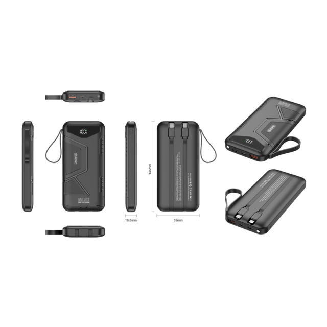 10,000/20,000/30,000mAh Exclusive Patent Power Bank with 22.5W/PD20W Super Fast Charging and Built-in 2 Cables，Customized Power Bank， RC-PD80