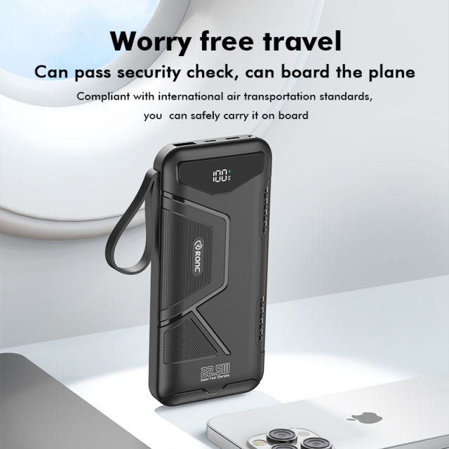 10,000/20,000/30,000mAh Exclusive Patent Power Bank with 22.5W/PD20W Super Fast Charging and Built-in 2 Cables，Customized Power Bank， RC-PD80