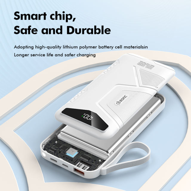 10,000/20,000/30,000mAh Exclusive Patent Power Bank with 22.5W/PD20W Super Fast Charging and Built-in 2 Cables，Customized Power Bank， RC-PD80