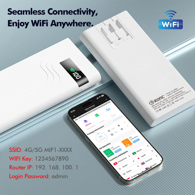 10,000mAh 4G LTE Pocket WiFi Power Bank with Built-in Cables, Portable Hotspot, Fast Charging, SIM Slot, Travel Router, OEM/ODM Available RC-MP80