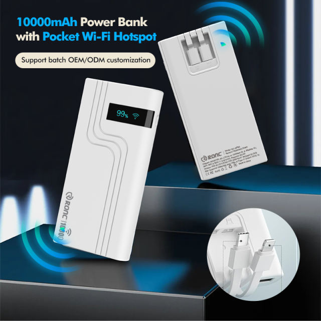 10,000mAh 4G LTE Pocket WiFi Power Bank with Built-in Cables, Portable Hotspot, Fast Charging, SIM Slot, Travel Router, OEM/ODM Available RC-MP80