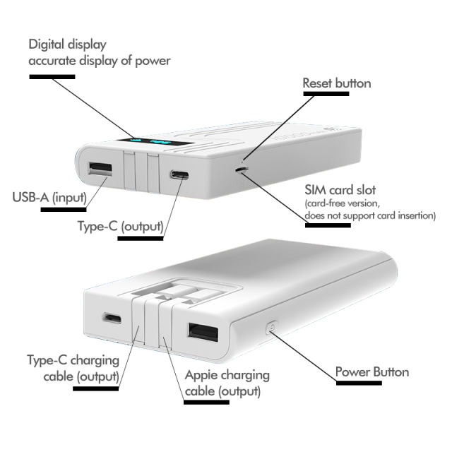 10,000mAh 4G LTE Pocket WiFi Power Bank with Built-in Cables, Portable Hotspot, Fast Charging, SIM Slot, Travel Router, OEM/ODM Available RC-MP80