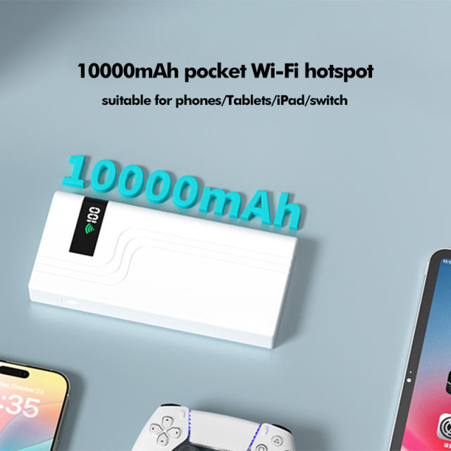 10,000mAh 4G LTE Pocket WiFi Power Bank with Built-in Cables, Portable Hotspot, Fast Charging, SIM Slot, Travel Router, OEM/ODM Available RC-MP80