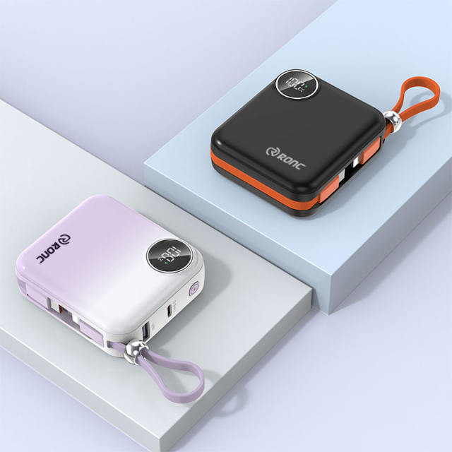 Mini 10000mAh Power Bank with 22.5W Super Fast Charging, PD 20W Two-Way Charging, Built-in USB-C & Lightning Cables – Portable Charger for iPhone & Android RC-PD82