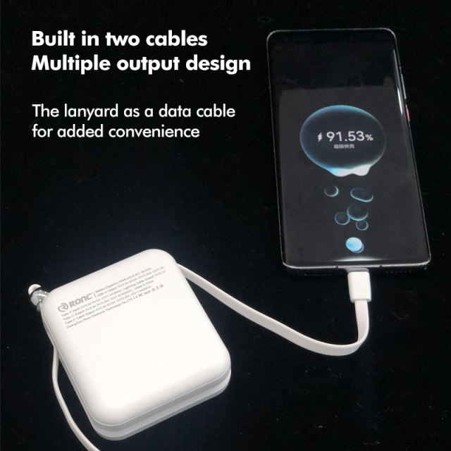 Mini 10000mAh Power Bank with 22.5W Super Fast Charging, PD 20W Two-Way Charging, Built-in USB-C & Lightning Cables – Portable Charger for iPhone & Android RC-PD82