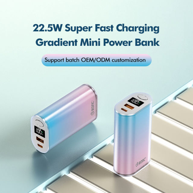 22.5W Super Fast Charging Mini Power Bank 10000mAh – Gradient Blue Pink Portable Charger, Customizable Fast &amp; Standard Charging RC-P160