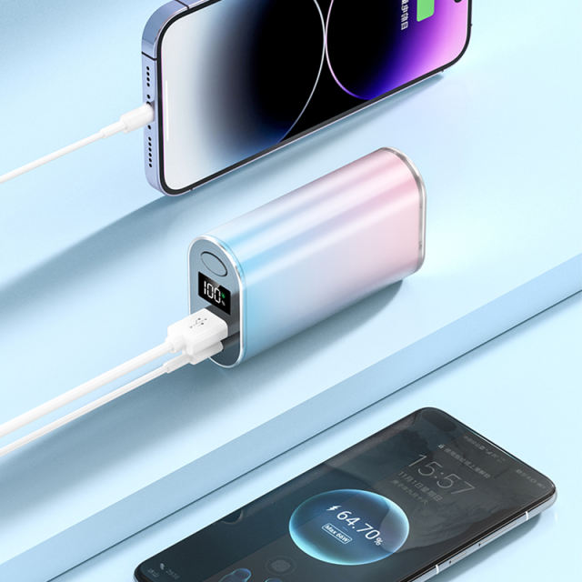 22.5W Super Fast Charging Mini Power Bank 10000mAh – Gradient Blue Pink Portable Charger, Customizable Fast &amp; Standard Charging RC-P160