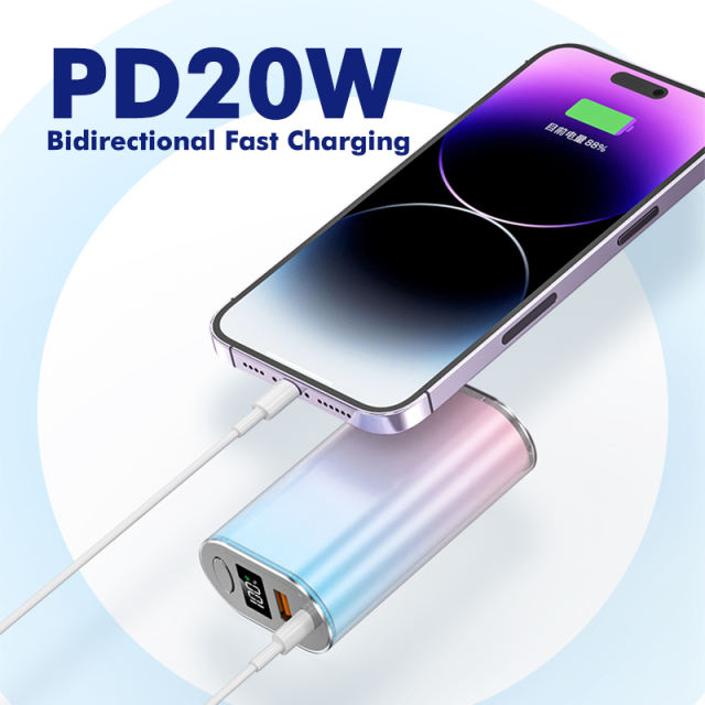 22.5W Super Fast Charging Mini Power Bank 10000mAh – Gradient Blue Pink Portable Charger, Customizable Fast &amp; Standard Charging RC-P160