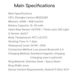 Smart Health Ring with Heart Rate, Blood Pressure, and SpO2 Monitoring | Waterproof Fitness Ring for Android & iOS RC-SR001