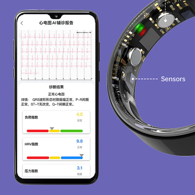 ECG Smart Ring – Heart Health Monitor with PPG+ECG, Bluetooth 5.3, Waterproof 5ATM+IP68, Multi-Language App Support RC-SR003
