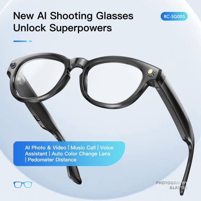 Smart AI Camera Glasses with Translation, Bluetooth Calling & Photo Recording – Auto Dimming Lens, HD Camera, Long Battery Life  RC-SG005
