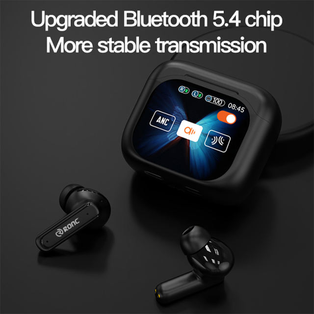 Smart AI Bluetooth Earbuds with Display, ANC Dual Mic Noise Cancelling, HD Music & Clear Calls, Voice Translation, Deep Bass, Touch Control, Waterproof IPX5 RC-AE02