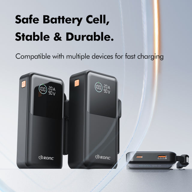 22.5W Super Fast Charging Power Bank with Built-in 3 Cables – Large Capacity 10000/20000/30000mAh, Braided Cable, OEM/ODM Supported RC-PD86