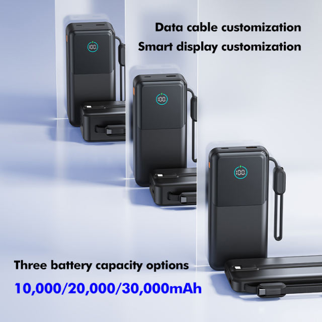 22.5W Super Fast Charging Power Bank with Built-in 3 Cables – Large Capacity 10000/20000/30000mAh, Braided Cable, OEM/ODM Supported RC-PD86