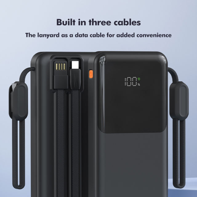 22.5W Super Fast Charging Power Bank with Built-in 3 Cables – Large Capacity 10000/20000/30000mAh, Braided Cable, OEM/ODM Supported RC-PD86