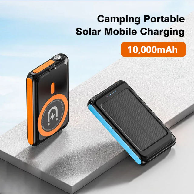 5000mAh /10000mAhMagnetic Solar Wireless Power Bank – Rugged Outdoor Charger with LED Camping Light, Waterproof, Shockproof & Dustproof，RC-SP007
