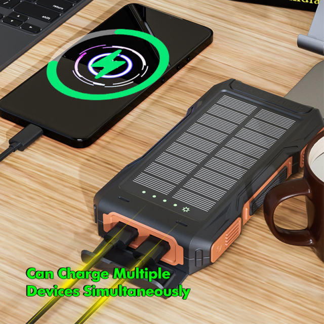 10000mAh Hand Crank Solar Power Bank – Emergency Charger with LED Flashlight, Phone Stand, Dual USB Output & Type-C Input，RC-SP009