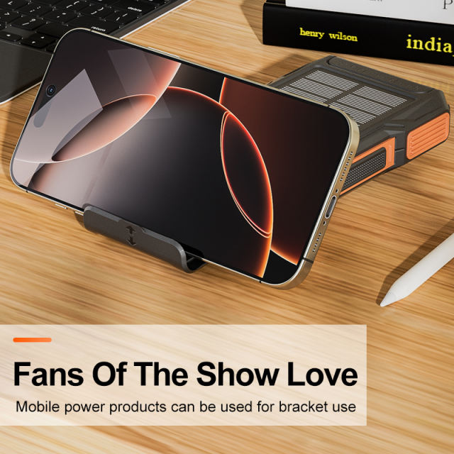 10000mAh Hand Crank Solar Power Bank – Emergency Charger with LED Flashlight, Phone Stand, Dual USB Output & Type-C Input，RC-SP009