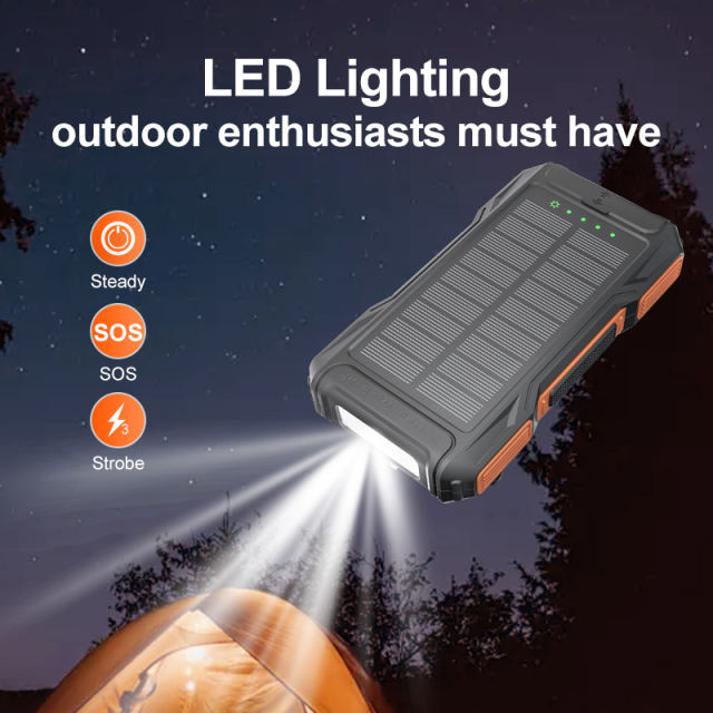 10000mAh Hand Crank Solar Power Bank – Emergency Charger with LED Flashlight, Phone Stand, Dual USB Output & Type-C Input，RC-SP009