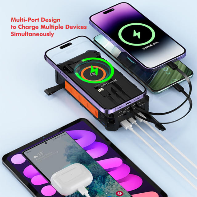 10000mAh Hand Crank Solar Power Bank – Emergency Charger with LED Flashlight, Phone Stand, Dual USB Output & Type-C Input，RC-SP009