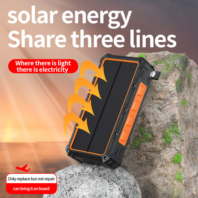 20000mAh Solar Hand Crank Power Bank with Wireless Charging – 6 Outputs, 3 Inputs, LED Flashlight, Waterproof &amp; Shockproof for Outdoor Use，RC-SP010