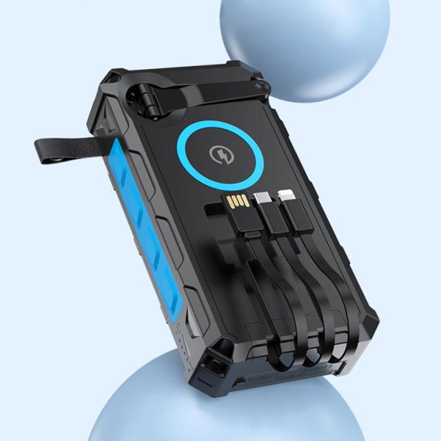 20000mAh Solar Hand Crank Power Bank with Wireless Charging – 6 Outputs, 3 Inputs, LED Flashlight, Waterproof &amp; Shockproof for Outdoor Use，RC-SP010