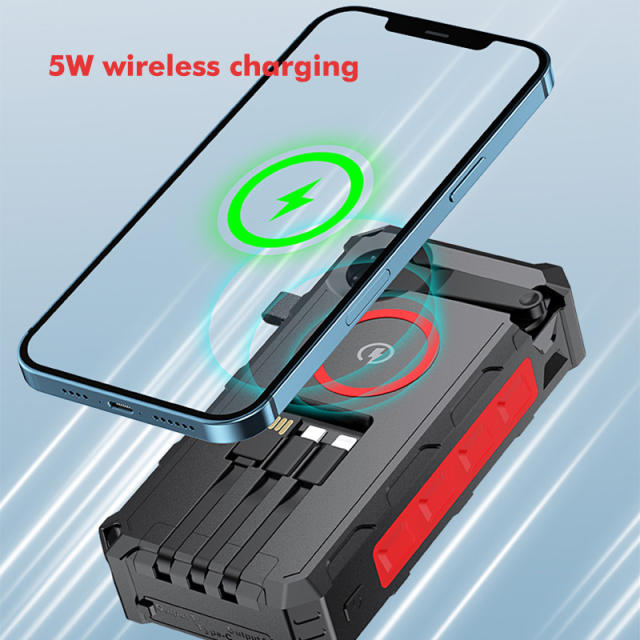 20000mAh Solar Hand Crank Power Bank with Wireless Charging – 6 Outputs, 3 Inputs, LED Flashlight, Waterproof &amp; Shockproof for Outdoor Use，RC-SP010