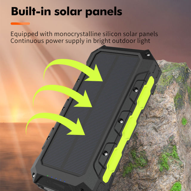 30000mAh Solar Power Bank with Wireless Charging, 3 Built-in Cables, Waterproof Outdoor Portable Charger for Camping, Hiking, Emergency Use，RC-SP011