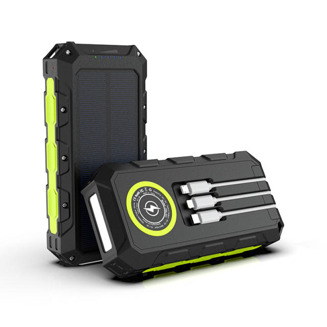 30000mAh Solar Power Bank with Wireless Charging, 3 Built-in Cables, Waterproof Outdoor Portable Charger for Camping, Hiking, Emergency Use，RC-SP011