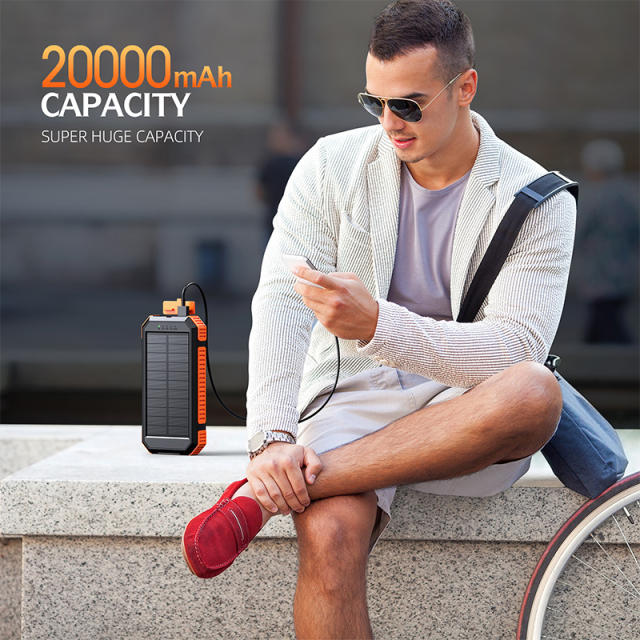 20000mAh Magnetic Solar Power Bank with Compass, Outdoor LED Light, PD 22.5W Fast Charge, 15W Wireless Charging, Waterproof &amp; Shockproof， RC-SP015