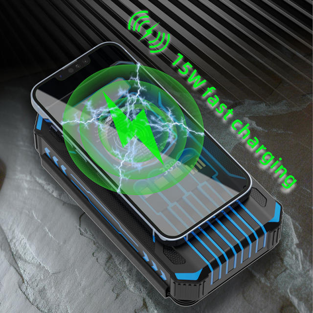 20000mAh Foldable Solar Power Bank with 22.5W PD Fast Charging, Wireless Charging, 4 Built-in Cables, Outdoor Light & Waterproof Design for Camping & Emergency，RC-SP014
