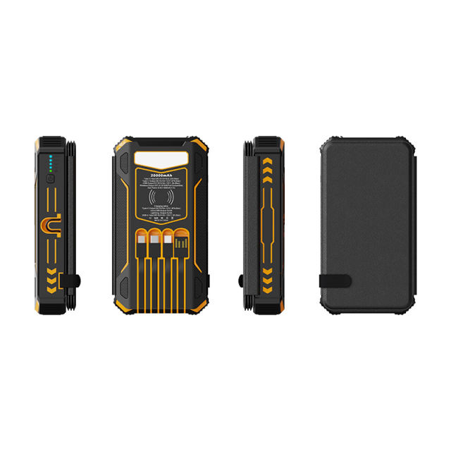 20000mAh Foldable Solar Power Bank with 22.5W PD Fast Charging, Wireless Charging, 4 Built-in Cables, Outdoor Light & Waterproof Design for Camping & Emergency，RC-SP014