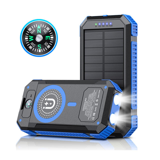 20000mAh Magnetic Solar Power Bank with Compass, Outdoor LED Light, PD 22.5W Fast Charge, 15W Wireless Charging, Waterproof &amp; Shockproof， RC-SP015