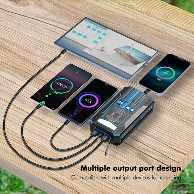 20000mAh Foldable Solar Power Bank with 22.5W PD Fast Charging, Wireless Charging, 4 Built-in Cables, Outdoor Light & Waterproof Design for Camping & Emergency，RC-SP014