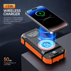 20000mAh Magnetic Solar Power Bank with Compass, Outdoor LED Light, PD 22.5W Fast Charge, 15W Wireless Charging, Waterproof &amp; Shockproof， RC-SP015