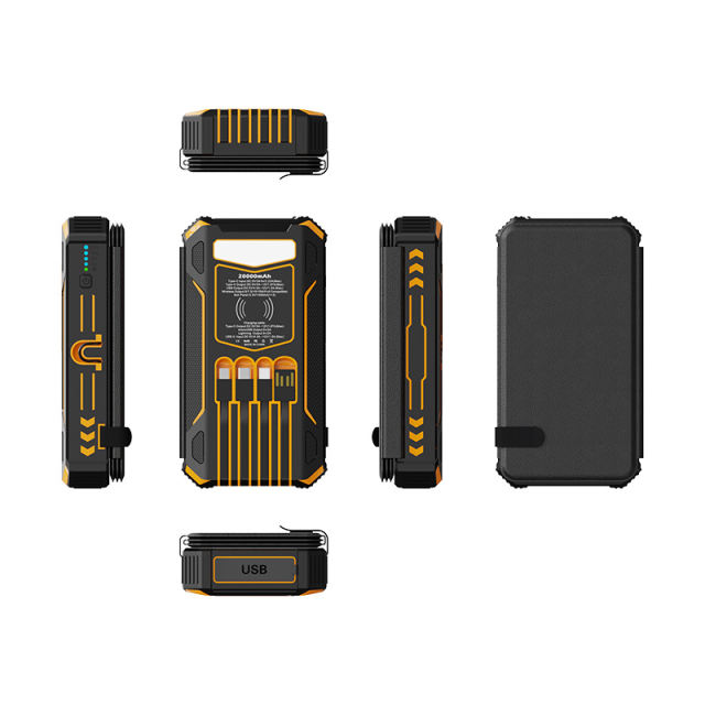 20000mAh Foldable Solar Power Bank with 22.5W PD Fast Charging, Wireless Charging, 4 Built-in Cables, Outdoor Light & Waterproof Design for Camping & Emergency，RC-SP014