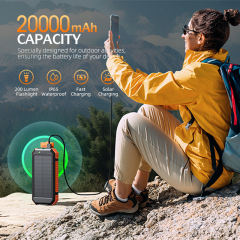 20000mAh Magnetic Solar Power Bank with Compass, Outdoor LED Light, PD 22.5W Fast Charge, 15W Wireless Charging, Waterproof &amp; Shockproof， RC-SP015