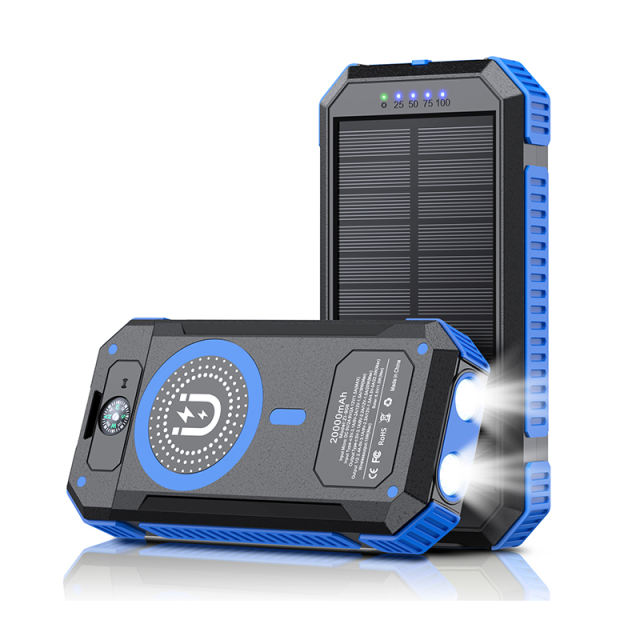 20000mAh Magnetic Solar Power Bank with Compass, Outdoor LED Light, PD 22.5W Fast Charge, 15W Wireless Charging, Waterproof &amp; Shockproof， RC-SP015