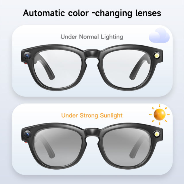 AI Smart Glasses with 4K Camera, Real-Time Translator, Bluetooth 5.3, Auto Dimming Lenses, Music &amp; Calls, 32GB Storage  RC-SG006