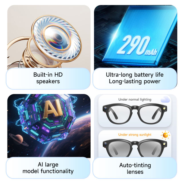 AI Smart Glasses with 4K Camera, Real-Time Translator, Bluetooth 5.3, Auto Dimming Lenses, Music &amp; Calls, 32GB Storage  RC-SG006