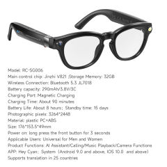 AI Smart Glasses with 4K Camera, Real-Time Translator, Bluetooth 5.3, Auto Dimming Lenses, Music &amp; Calls, 32GB Storage  RC-SG006
