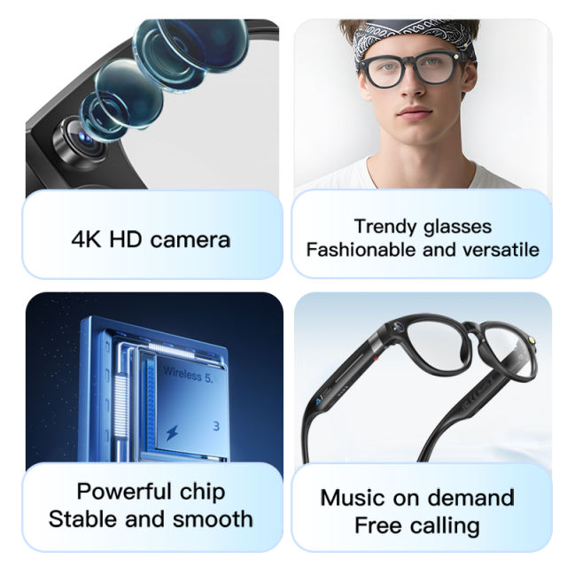 AI Smart Glasses with 4K Camera, Real-Time Translator, Bluetooth 5.3, Auto Dimming Lenses, Music &amp; Calls, 32GB Storage  RC-SG006