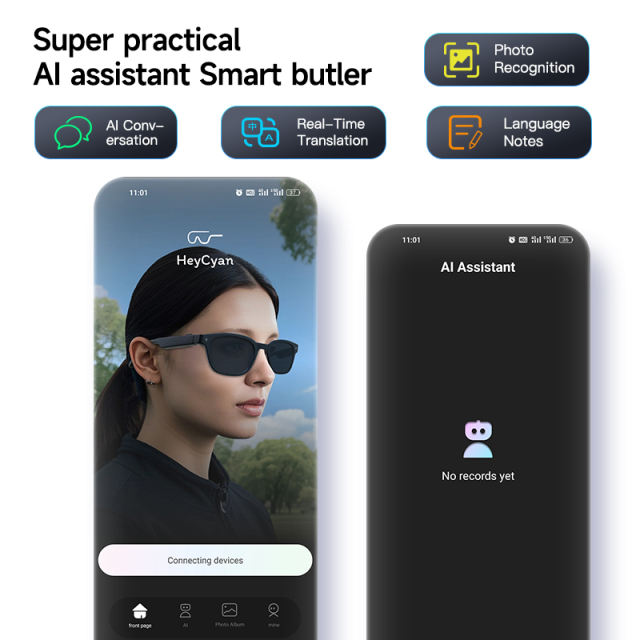 AI Smart Glasses with 4K Camera, Real-Time Translator, Bluetooth 5.3, Auto Dimming Lenses, Music &amp; Calls, 32GB Storage  RC-SG006