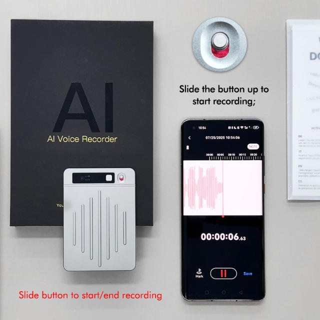 AI Smart Voice Recorder with Transcription &amp; Summary | 64GB, Bluetooth, 40H Recording, MagSafe, 80+ Languages RC-SA001