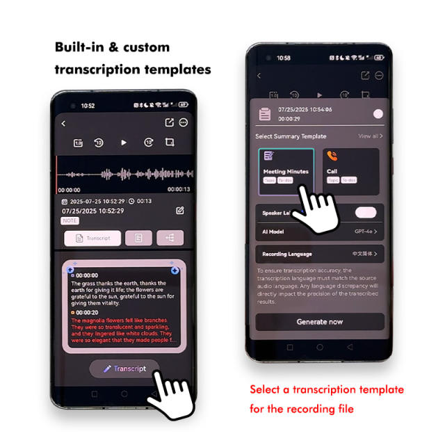 AI Smart Voice Recorder with Transcription &amp; Summary | 64GB, Bluetooth, 40H Recording, MagSafe, 80+ Languages RC-SA001
